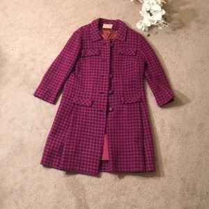 Pink and purple 3/4 sleeves long coat with collar
